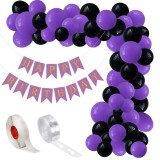 Set aranjament baloane pentru arcada, ghirlanda Happy Birthday, 115 buc, mov si negru