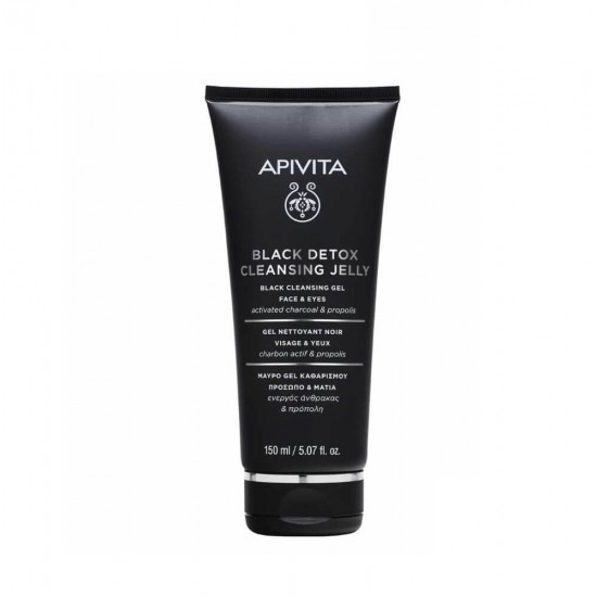 APIVITA Gel de curățare negru pentru față și ochi cu propolis și cărbune activ 150 ml