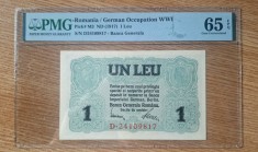 ROMANIA 1 Leu BGR 1917 gradata PMG 64 UNC. Banca Generala Romana . Necirculata .