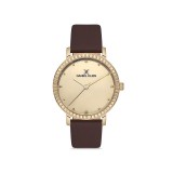 Ceas Daniel Klein Premium &ndash; Dama &ndash; Cadran Auriu &ndash; Curea Piele Naturală Maro &ndash;