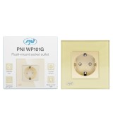 Aproape nou: Priza simpla incastrabila PNI WP101G cu rama din sticla, Gold culoare