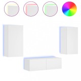 Cumpara ieftin Comode TV de perete cu lumini LED, 3 piese, alb