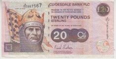 B11 - Bancnota foarte veche - Marea Britanie - Clydesdale - 20 lire sterline