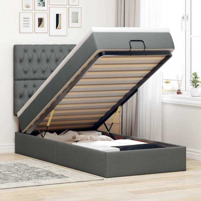 vidaXL Cadru de pat otoman cu saltele Gri &icirc;nchis 80x200cm țesătură 3313196