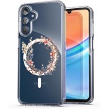 Husa pentru samsung galaxy a15 4g, atasare magnetica, magsafe, pink wreath 11, clear