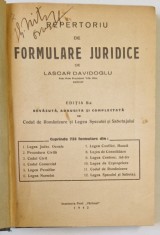 REPERTORIU DE FORMULARE JURIDICE de LASCAR DAVIDOGLU EDITIA A 2-A 1942