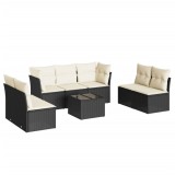 Set mobilier de gradina cu perne, 8 piese, negru, poliratan