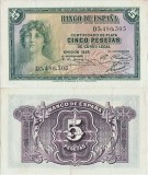 1935 , 5 pesetas ( P-85a.2 ) - Spania - stare XF