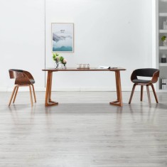 vidaXL Scaun de bucătărie, gri, lemn curbat și material textil