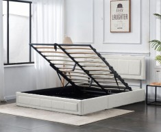 Pat Daily 180x200 cm Lada Depozitare Tapitat Catifea Nuanta Crem Somiera Inclusa