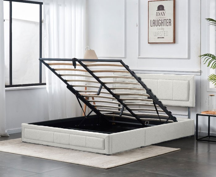 Pat Daily 180x200 cm Lada Depozitare Tapitat Catifea Nuanta Crem Somiera Inclusa