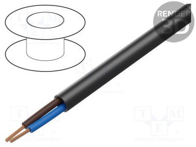 Cablu HELUKABEL H05RR-F 2x2,5mm2 litat Cu gumă negru 300V,500V Clasa 5 foto