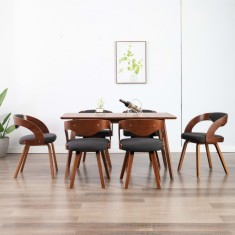 vidaXL Scaune de bucătărie, 6 buc., gri &icirc;nchis, lemn curbat &amp; textil