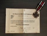 Medalie Germana comemorativa Crucea Hindenburg cu certificat