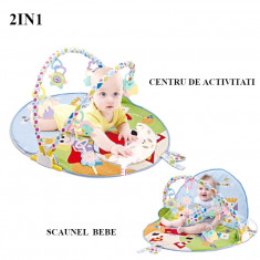 Centru de activitati bebe 2in1 tip scaunel, cu plasa tantari, muzical