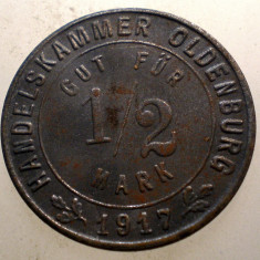 1.108 GERMANIA WWI HANDELSKAMMER OLDENBURG NOTGELD 1/2 MARK 1917 24,2mm