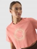Tricou crop top cu imprimeu pentru femei - roz somon, 4F Sportswear