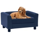 Cumpara ieftin Canapea c&acirc;ini cu spumă pernă albastră 60x43x30cm pluș/piele eco