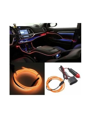 Fir neon auto electroluminiscent El Wire 2m cu lumina Portocalie cu droser si mufa bricheta foto