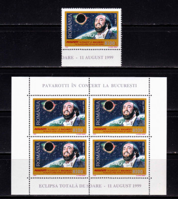 RO 1999 ,LP 1489+a ,&amp;quot;Pavarotti la Buc./Eclipsa&amp;quot;, complet:serie +bloc de 4 , MNH foto