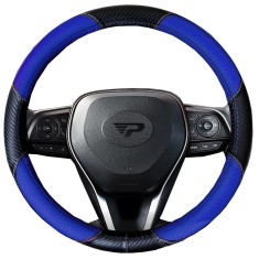 Husa volan Panda, tip fibra carbon negru cu insertii piele ecologica perforata albastra, 38 cm Automobile ProTravel foto