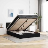 VidaXL Pat otoman cu saltea și LED-uri negru 140x190 cm țesătură
