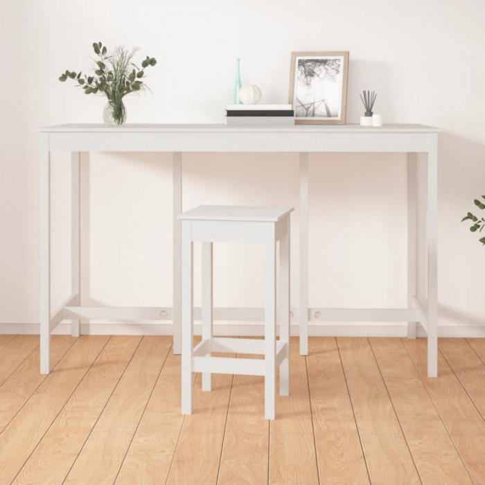 Gossi masa de bar, alb, 180x80x110 cm, lemn masiv de pin