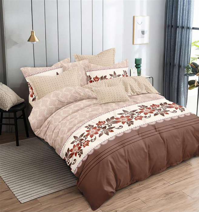 Lenjerie de pat pentru o persoana cu 2 huse de perna dreptunghiulara, Adel, bumbac mercerizat, multicolor