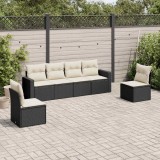 Cumpara ieftin Set mobilier de grădină cu perne, 6 piese, negru, poliratan