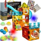 Set blocuri magnetice cu pista si lumini, 77 piese, Kruzzel