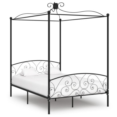 vidaXL Cadru de pat cu baldachin, negru, 120 x 200 cm, metal foto