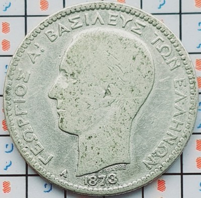Grecia 1 Drachme - George I (1st portrait) 1873 argint - km 38 - A033 foto