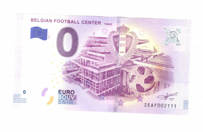 Bancnota souvenir Belgia 0 euro Belgian Football Center Tubize, 2018-1, UNC foto