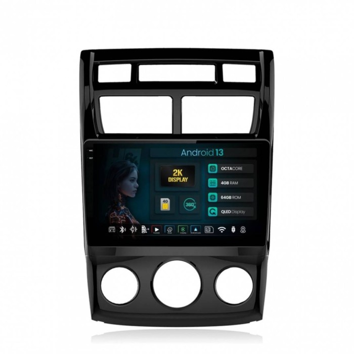 Navigatie 2K Kia Sportage (2005-2010) M AC 4GB RAM Android 13 Octacore Slot Sim 4G DSP GPS Wi-FI Carplay Android Auto USB Bluetooth Waze Touchscreen 9