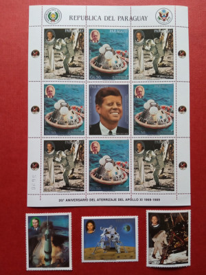 PARAGUAY, SPACE KENNEDY - BLOC + SERIE MNH foto