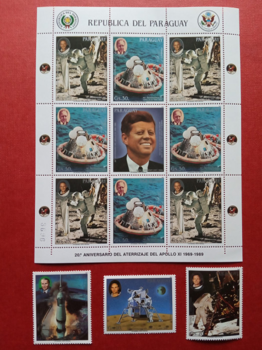 PARAGUAY, SPACE KENNEDY - BLOC + SERIE MNH
