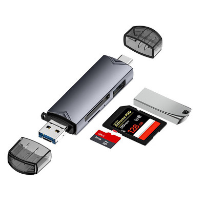 Cititor Carduri, USB/MicroUSB/Type-C, Pentru SD,TF,MicroSD, Metalic foto