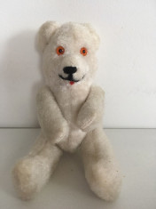 Ursulet vintage alb, umplut cu paie, 15 cm, ochi portocalii foto