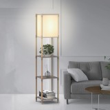 Lampă Etajeră cu Rafturi, Lemn, 133cm, Alb Cald, Oem