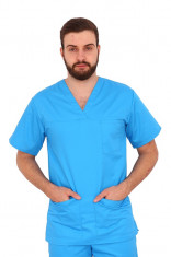 Halat medical turquoise unisex cu anchior in forma V cu trei buzunare aplicate XS foto