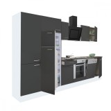 Mobilă de bucătărie modulară Leziter Yorki 340, 300 cm, Alb/Antracit satinat, cu frigider superior