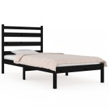Cumpara ieftin Cadru de pat mic single, negru, 75x190 cm, lemn masiv de pin
