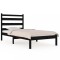 Cadru de pat mic single, negru, 75x190 cm, lemn masiv de pin