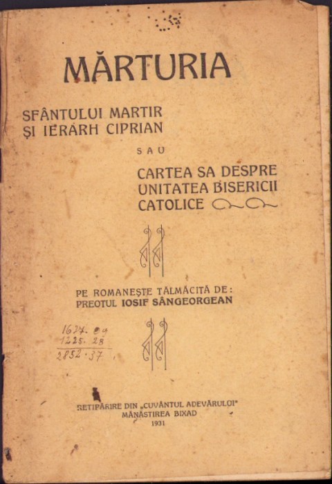 C5580N Mărturia Sf&acirc;ntului Martir și Ierarh Ciprian (...) , 1931