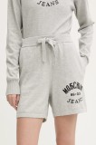 Moschino Jeans pantaloni scurti din bumbac culoarea gri, cu imprimeu, high waist, 0380 3201