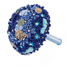 Buchet mireasa din flori satinate Handmade by Diana Puiu BNMS 5 albastru-blue foto