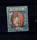 1869 - Carol I cu favoriți, 50 bani stampilat