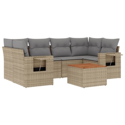 Set canapele de gradina, 7 piese, cu perne, bej, poliratan foto