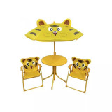 Set mobilier gradina/terasa pentru copii, pliabil, galben, model tigru, 1 masa cu umbrela, 2 scaune, Melisenda, Strend Pro