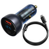 &Icirc;ncărcător Auto Baseus USB / USB Tip C 65 W 5 A SCP Quick Charge 4.0+ Power Delivery 3.0 Display LCD Gri (TZCCKX-0G)